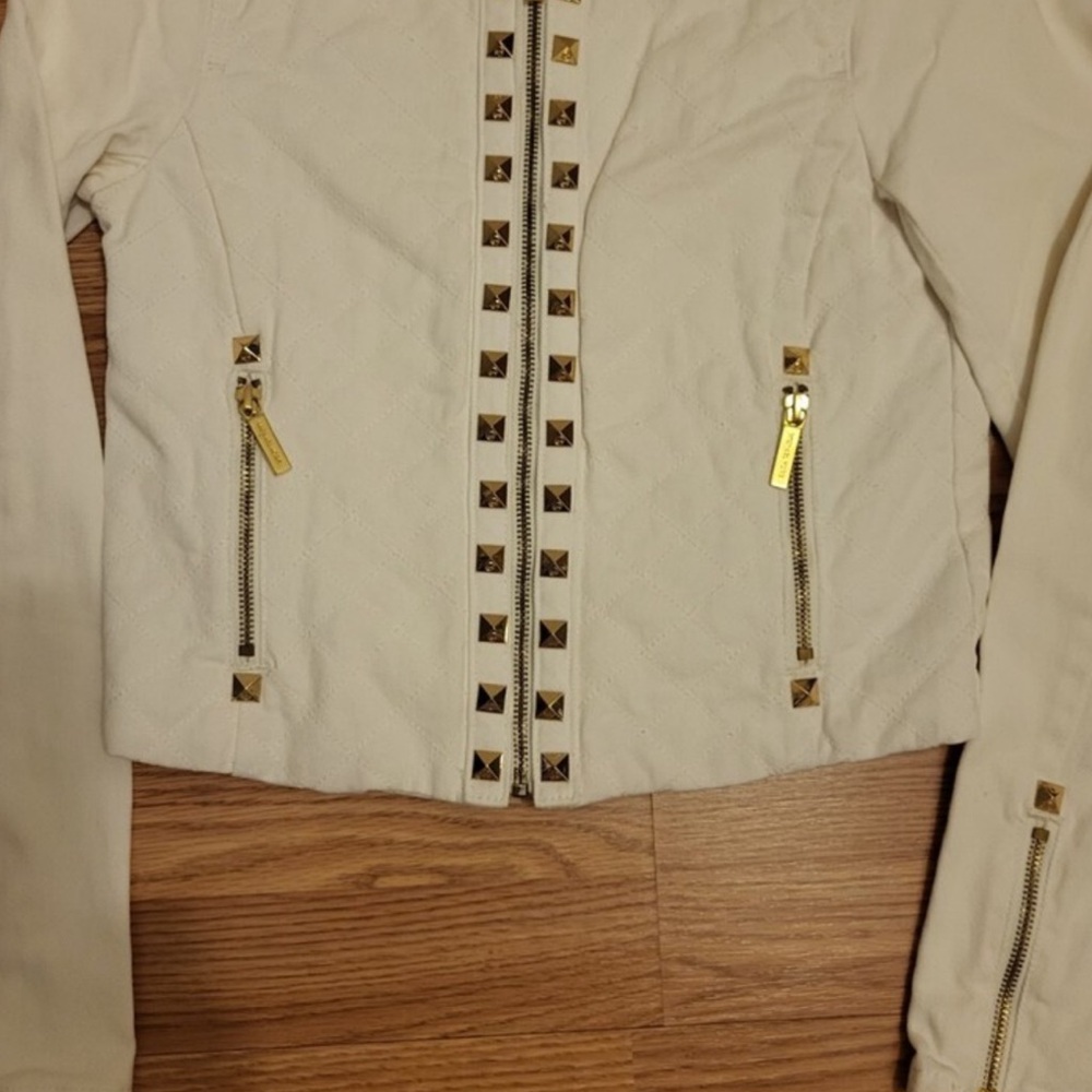 Michael Kors Cream Bomber Jacket with Gold Details